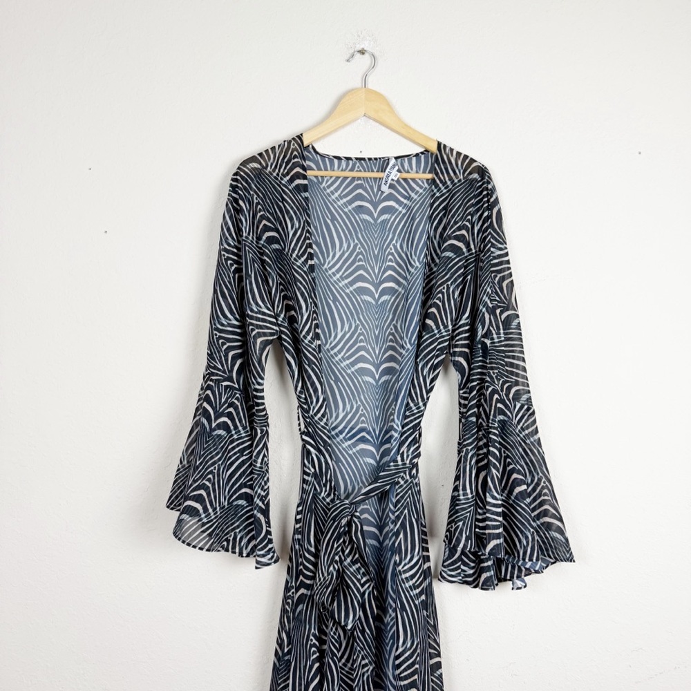 Andrea Iyamah Striped Animal Print Long Swim Cover Up One Size - Picture 3 of 8